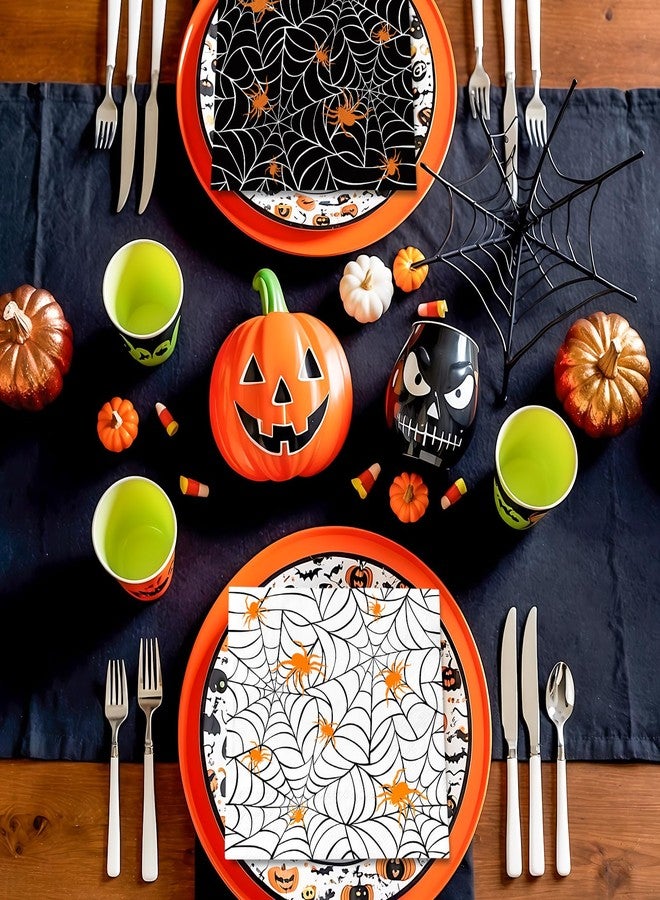 Whaline 50 Pcs Halloween Paper Napkins Black White Spider Web Disposable Napkins Double-Sided Luncheon Dinner Napkin for Trick or Treat Holiday Party Table Supplies - Image 5